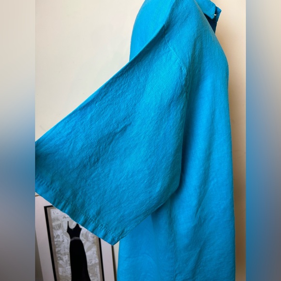 LaBass Tunic Top Women Size 2X Sky Blue Short Sleeves Buttons 100% Linen Italy - Picture 4 of 12